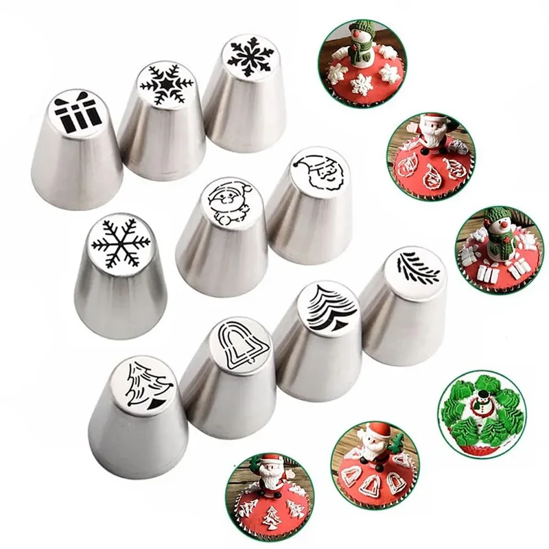 Set de 10 Douilles à Pâtisserie en Acier Inoxydable - Motifs de Noël