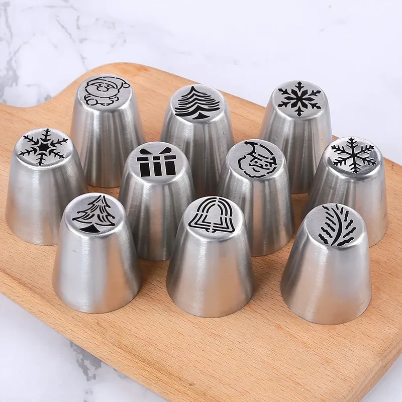 Set de 10 Douilles à Pâtisserie en Acier Inoxydable - Motifs de Noël