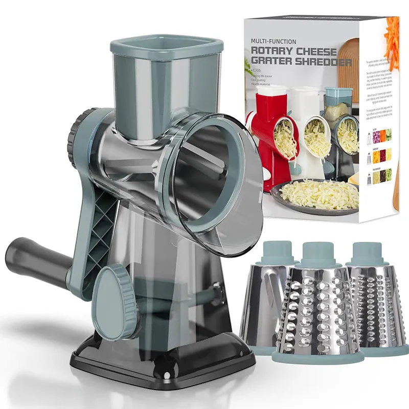Râpe rotative 3 en 1 avec accessoires pour fromage et légumes