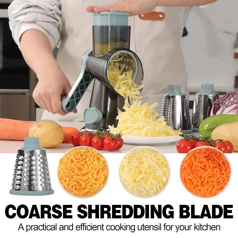 Râpe rotative 3 en 1 avec accessoires pour fromage et légumes