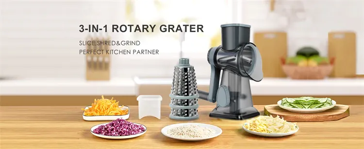 Râpe rotative 3 en 1 avec accessoires pour fromage et légumes