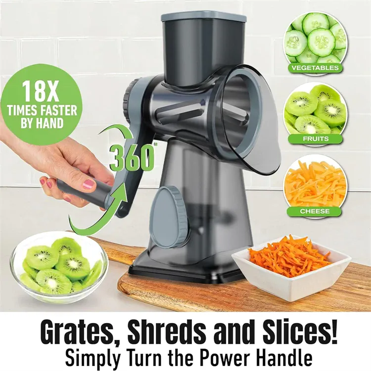 Râpe rotative 3 en 1 avec accessoires pour fromage et légumes