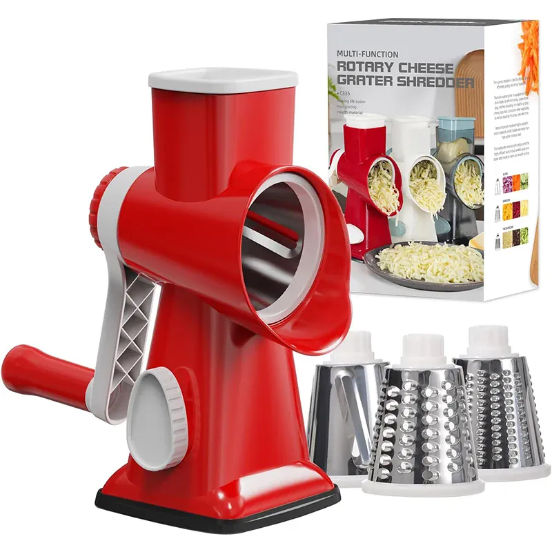 Râpe rotative 3 en 1 avec accessoires pour fromage et légumes