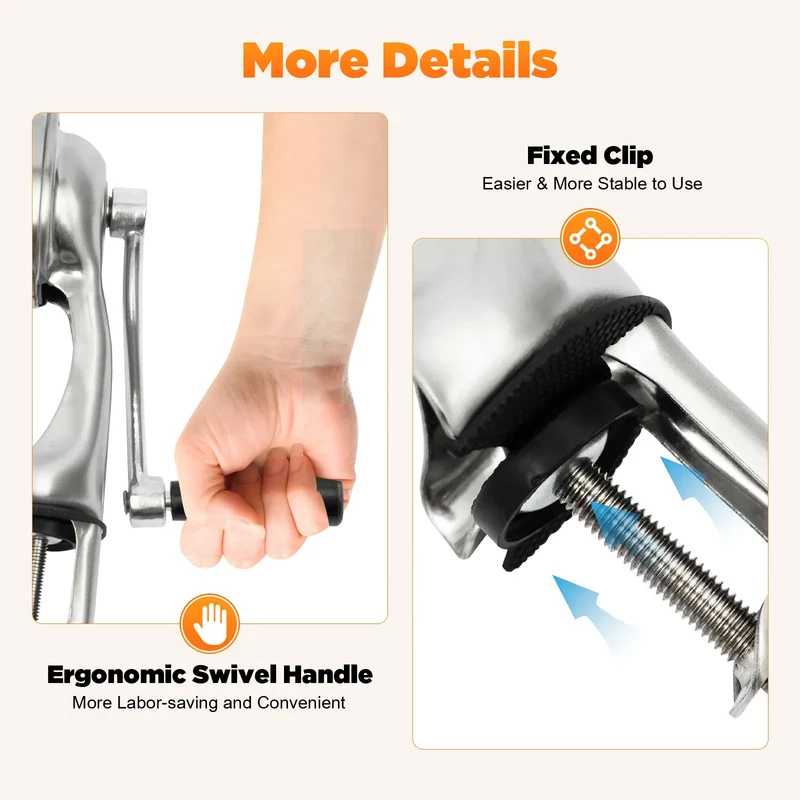 Râpe Rotative Manuelle 5 Tambours — Acier Inoxydable, Fixation par Serre-Clamp