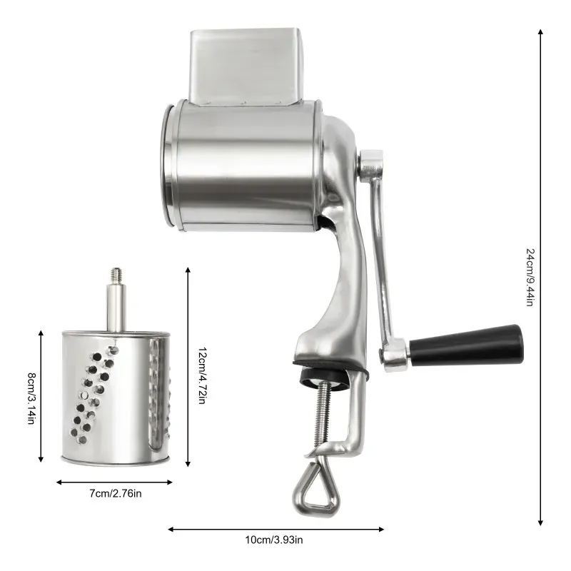 Râpe Rotative Manuelle 5 Tambours — Acier Inoxydable, Fixation par Serre-Clamp