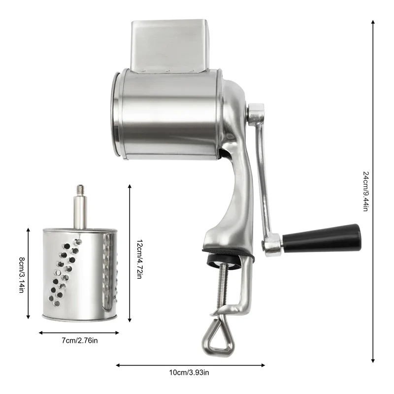 Râpe Rotative Manuelle 5 Tambours — Acier Inoxydable, Fixation par Serre-Clamp