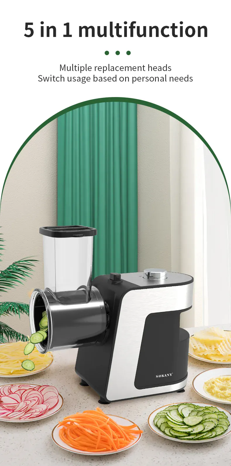 Coupe-légumes Électrique 5 en 1 — 500 W avec 5 Lames Interchangeables
