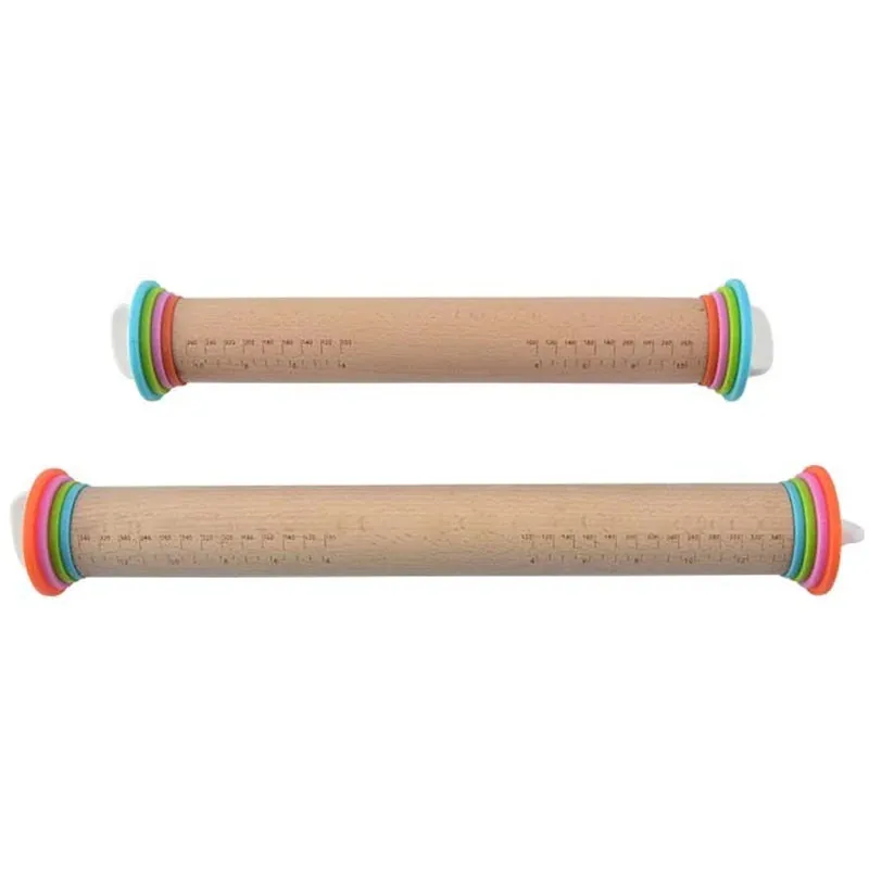 Rouleau à pâtisserie réglable en bois avec anneaux interchangeables