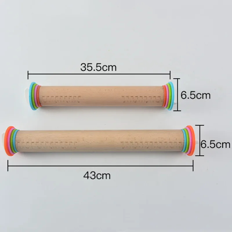 Rouleau à pâtisserie réglable en bois avec anneaux interchangeables