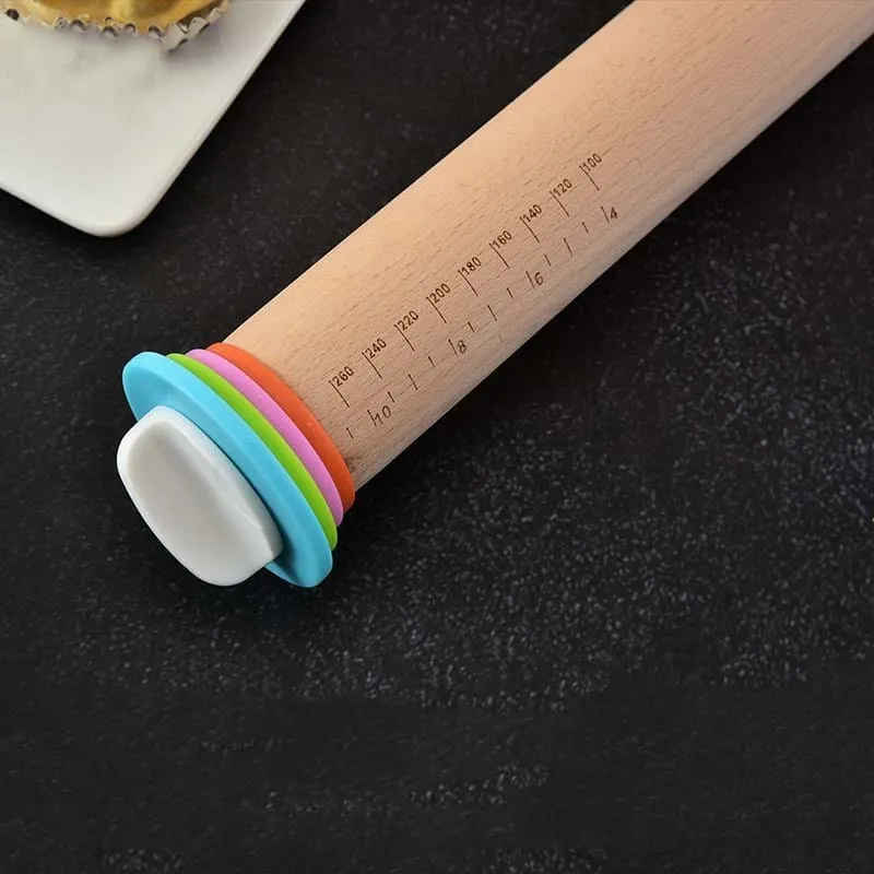 Rouleau à pâtisserie réglable en bois avec anneaux interchangeables