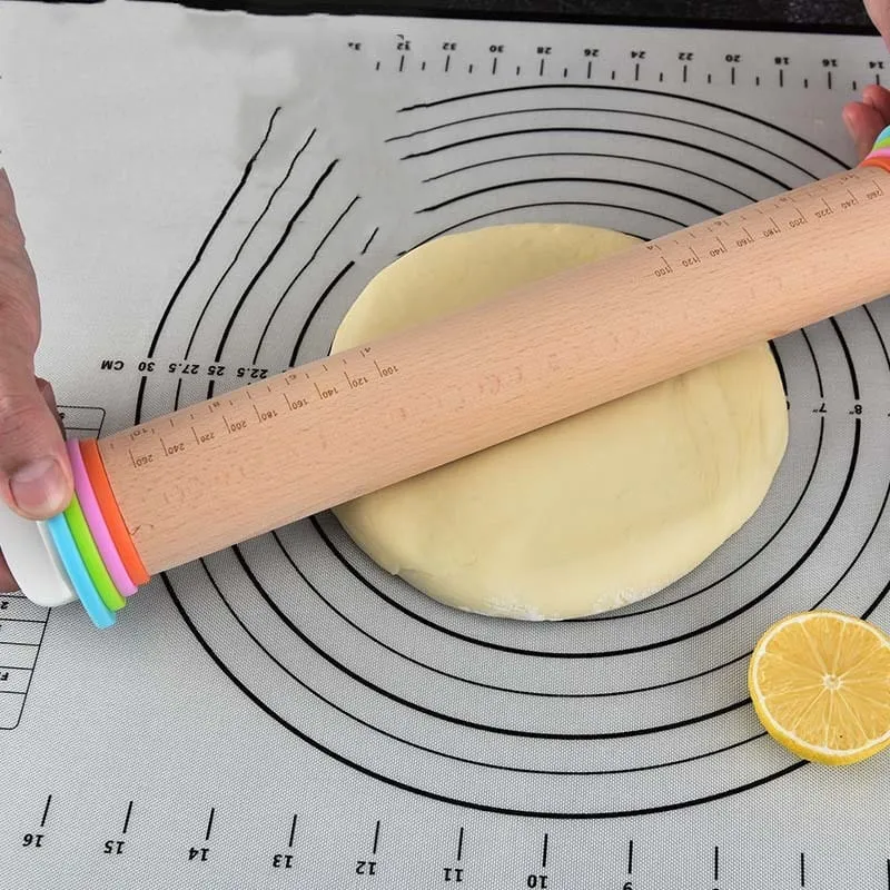 Rouleau à pâtisserie réglable en bois avec anneaux interchangeables