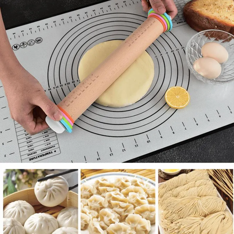 Rouleau à pâtisserie réglable en bois avec anneaux interchangeables
