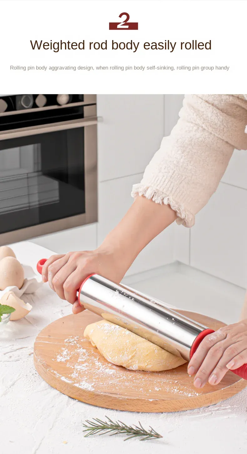 Rouleau à pâtisserie en acier inoxydable pour biscuits et tartes