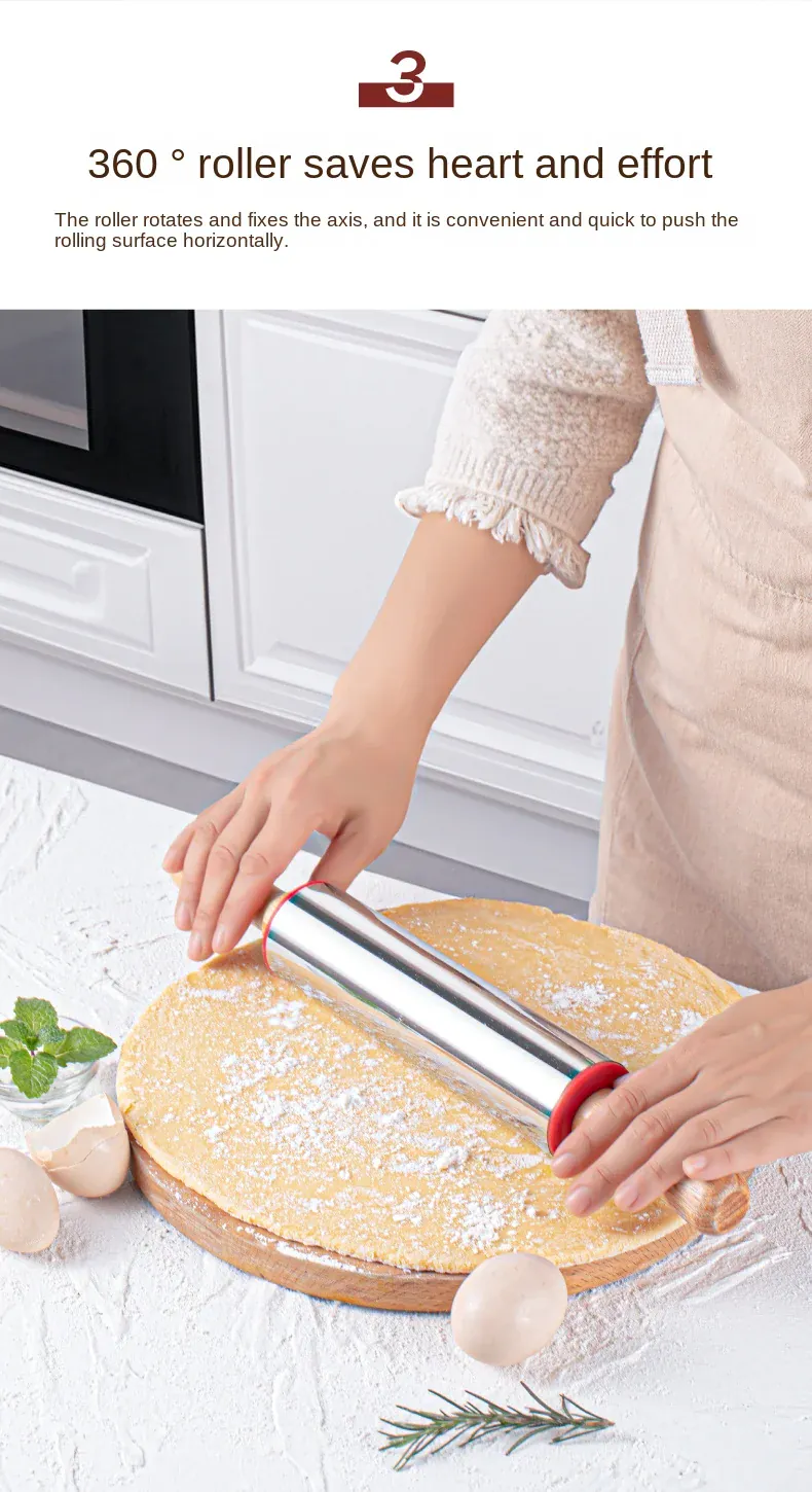 Rouleau à pâtisserie en acier inoxydable pour biscuits et tartes