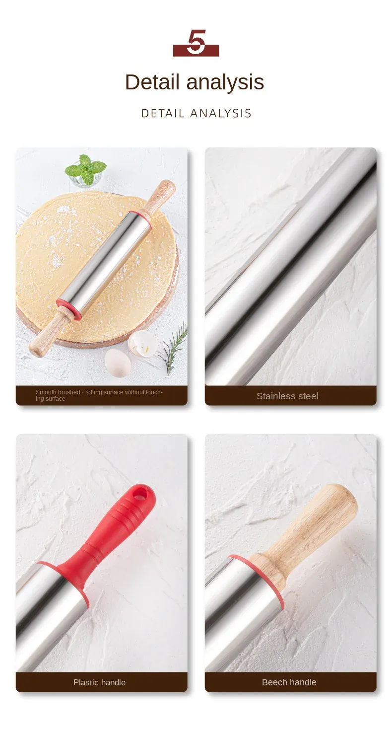 Rouleau à pâtisserie en acier inoxydable pour biscuits et tartes
