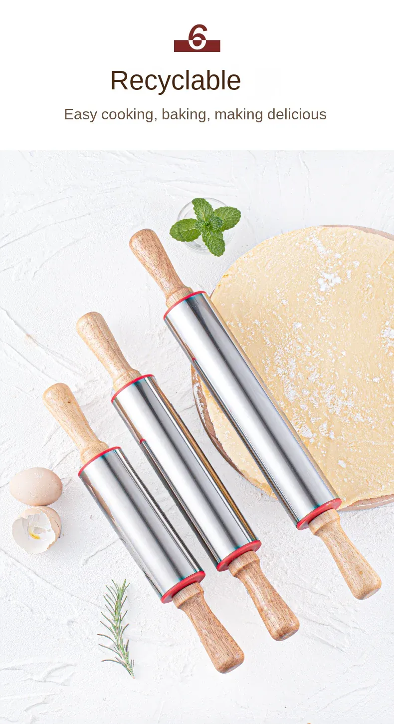 Rouleau à pâtisserie en acier inoxydable pour biscuits et tartes