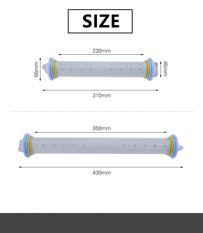 Rouleau à pâtisserie en silicone ajustable avec anneaux d'épaisseur interchangeables