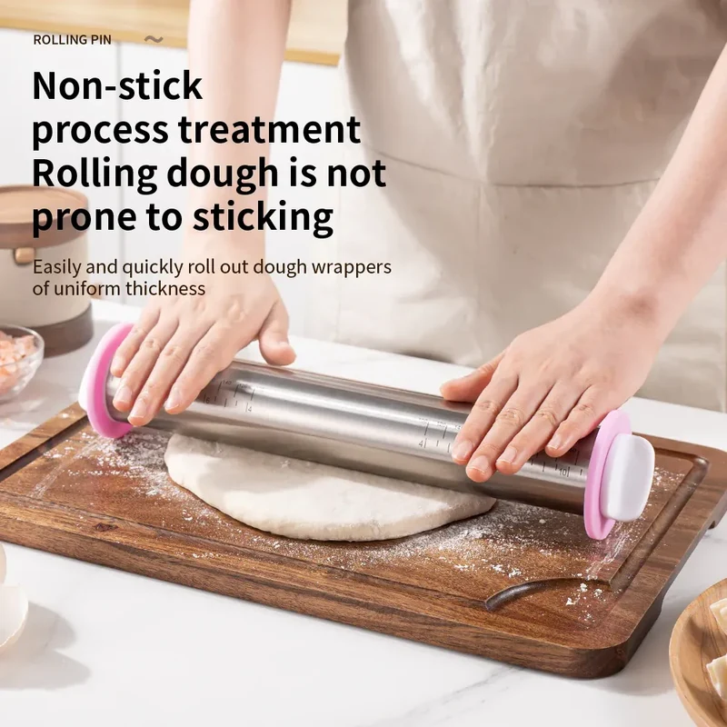 Rouleau à pâtisserie en acier inoxydable ajustable avec anneaux d'épaisseur amovibles