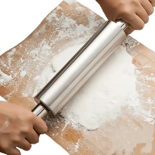 Rouleau à pâtisserie en acier inoxydable épais avec poignées antidérapantes
