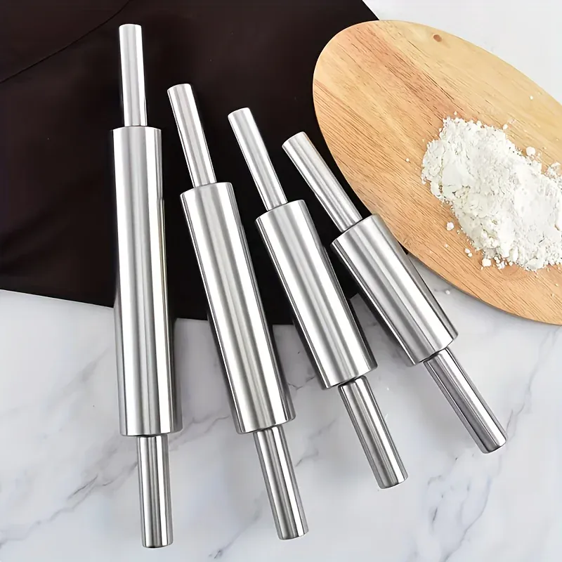 Rouleau à pâtisserie en acier inoxydable épais avec poignées antidérapantes