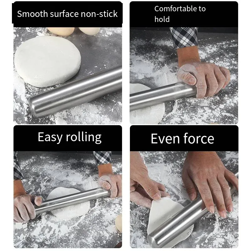Rouleau à pâtisserie en acier inoxydable de 40 cm - Résistant et facile à nettoyer