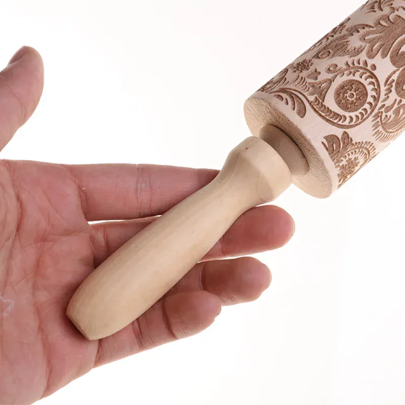 rouleau à pâtisserie en bois gravé pour biscuits et gâteaux - Accessoires de cuisine