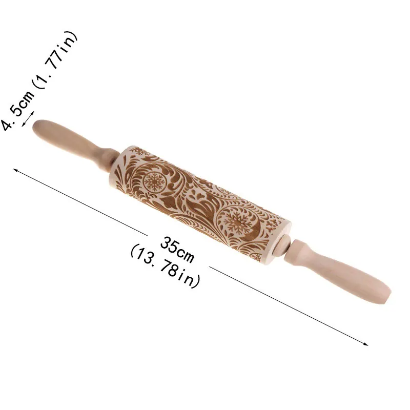 rouleau à pâtisserie en bois gravé pour biscuits et gâteaux - Accessoires de cuisine