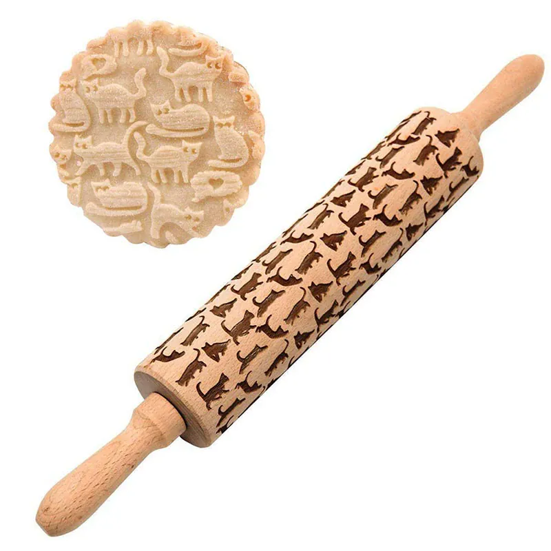 rouleau à pâtisserie en bois gravé pour biscuits et gâteaux - Accessoires de cuisine