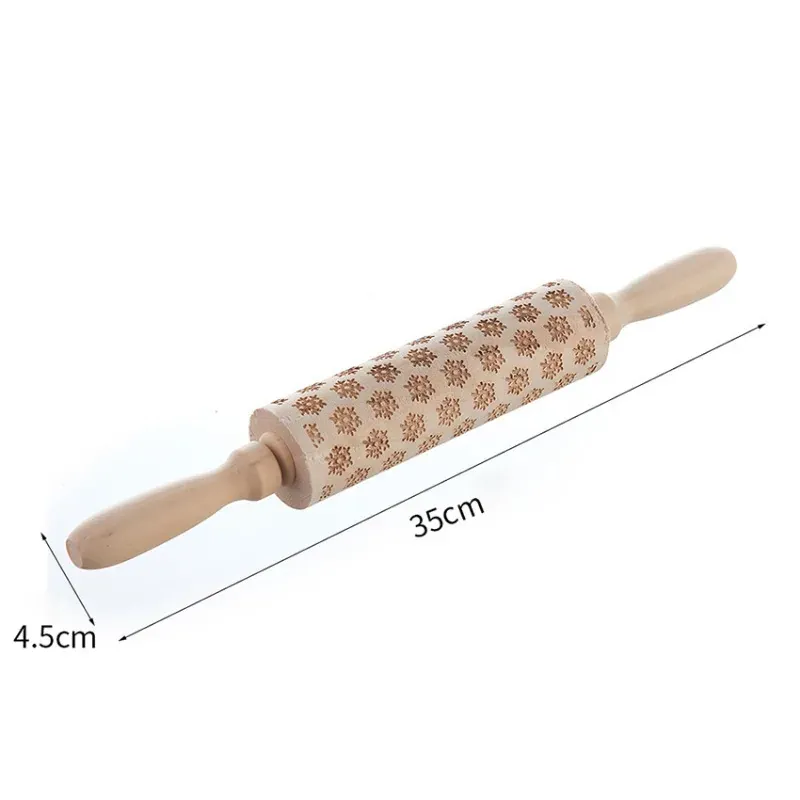 Rouleau à pâtisserie en bois rétro avec motifs gravés - Style européen