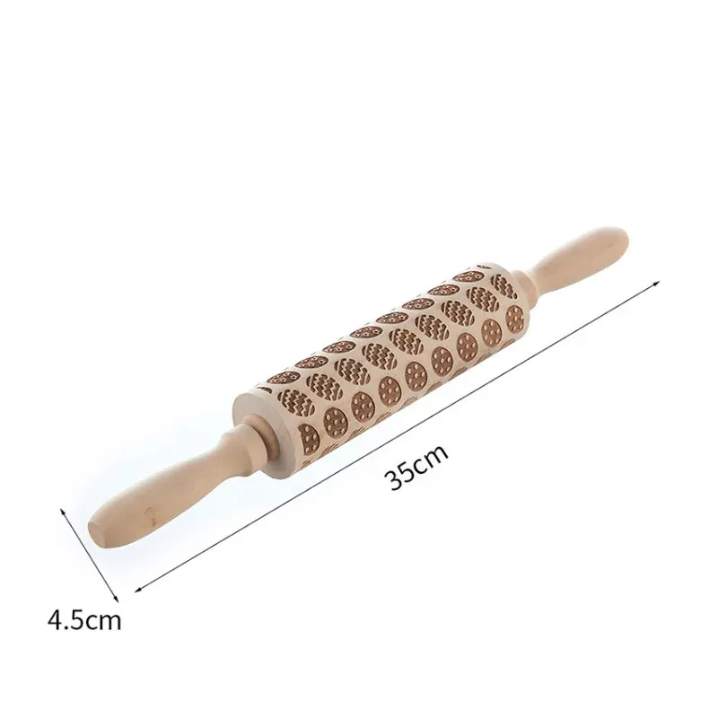 Rouleau à pâtisserie en bois rétro avec motifs gravés - Style européen