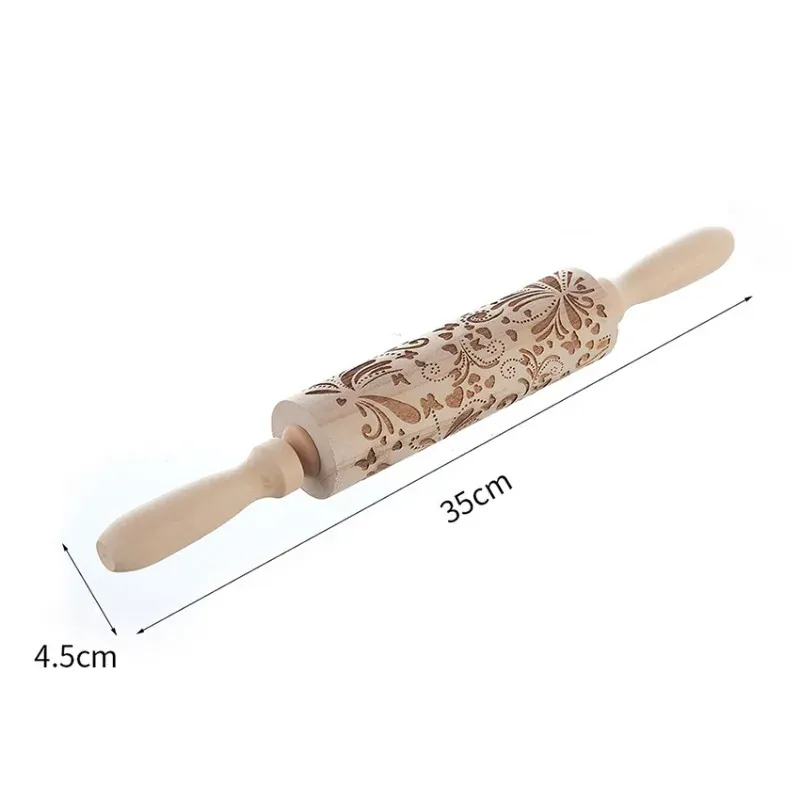 Rouleau à pâtisserie en bois rétro avec motifs gravés - Style européen