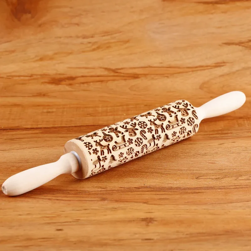 Rouleau à pâtisserie en bois avec motifs gravés de Noël - Outil de décoration pour biscuits