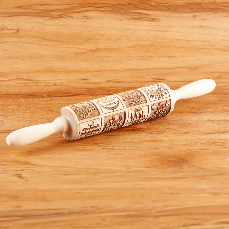 Rouleau à pâtisserie en bois avec motifs gravés de Noël - Outil de décoration pour biscuits