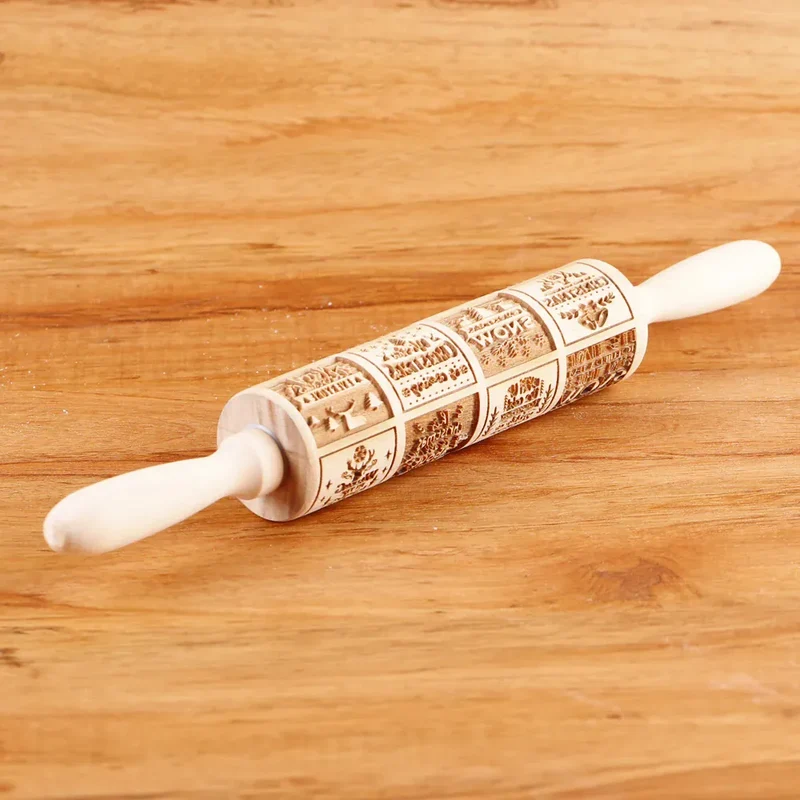 Rouleau à pâtisserie en bois avec motifs gravés de Noël - Outil de décoration pour biscuits