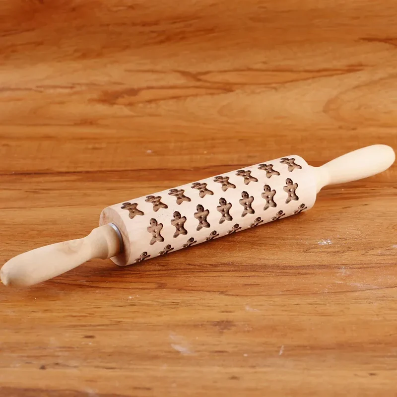 Rouleau à pâtisserie en bois avec motifs gravés de Noël - Outil de décoration pour biscuits