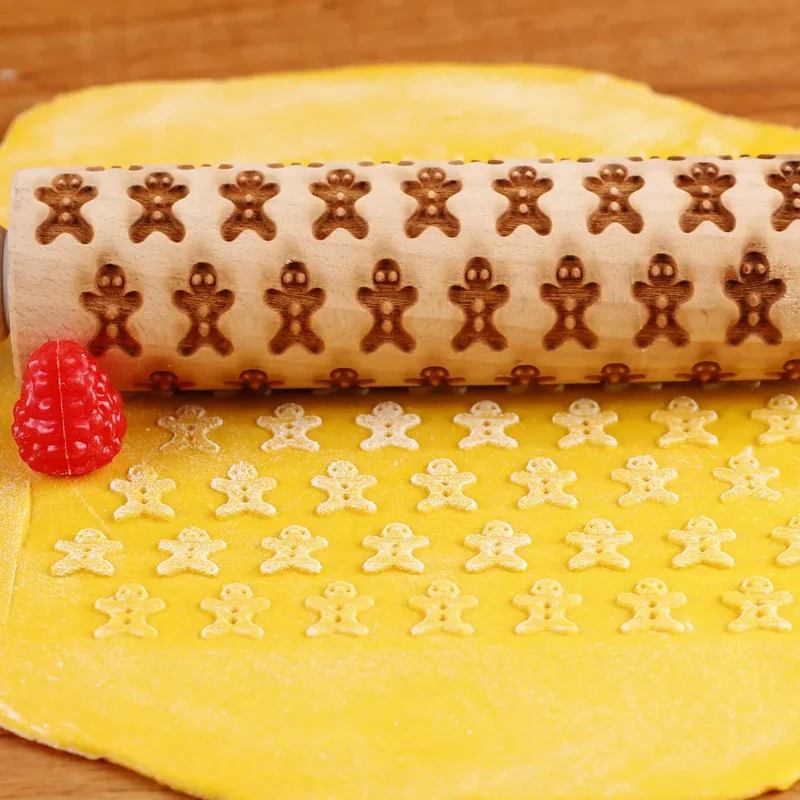 Rouleau à pâtisserie en bois avec motifs gravés de Noël - Outil de décoration pour biscuits
