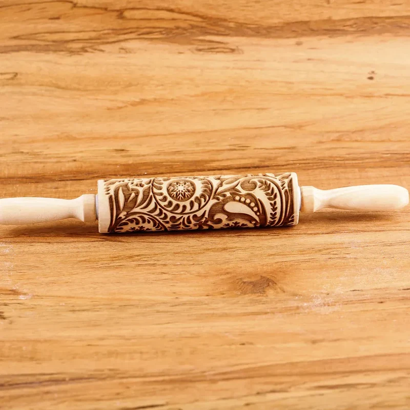 Rouleau à pâtisserie en bois avec motifs gravés de Noël - Outil de décoration pour biscuits