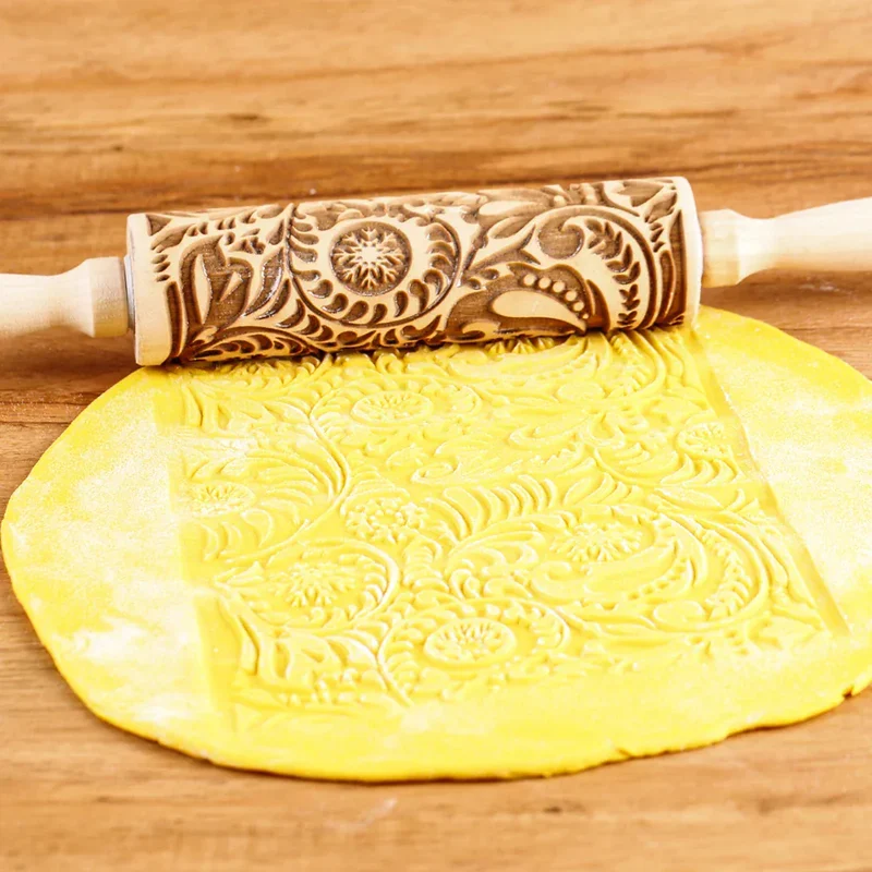 Rouleau à pâtisserie en bois avec motifs gravés de Noël - Outil de décoration pour biscuits
