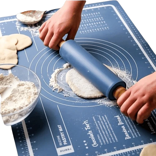 Rouleau à pâtisserie en silicone avec tapis de cuisson anti-adhésif - Idéal pour pâtes pizzas et biscuits
