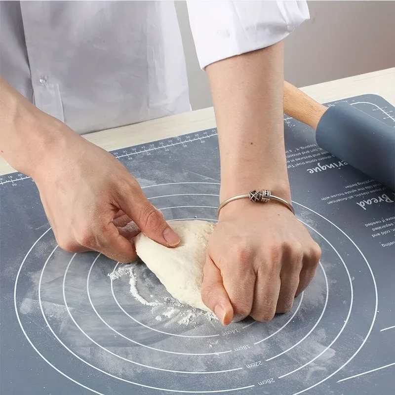 Rouleau à pâtisserie en silicone avec tapis de cuisson anti-adhésif - Idéal pour pâtes pizzas et biscuits