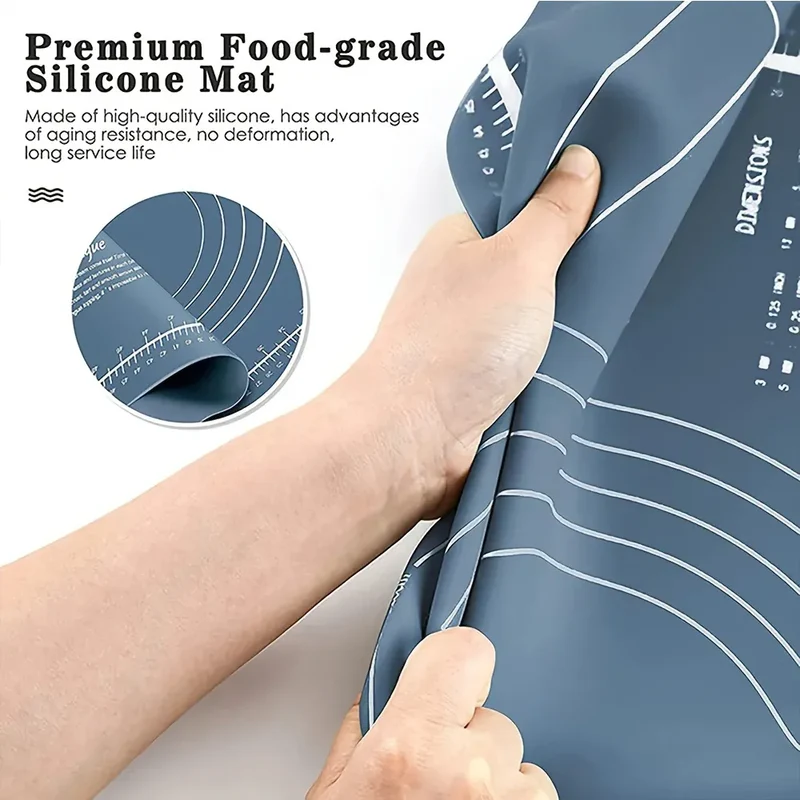 Rouleau à pâtisserie en silicone avec tapis de cuisson anti-adhésif - Idéal pour pâtes pizzas et biscuits
