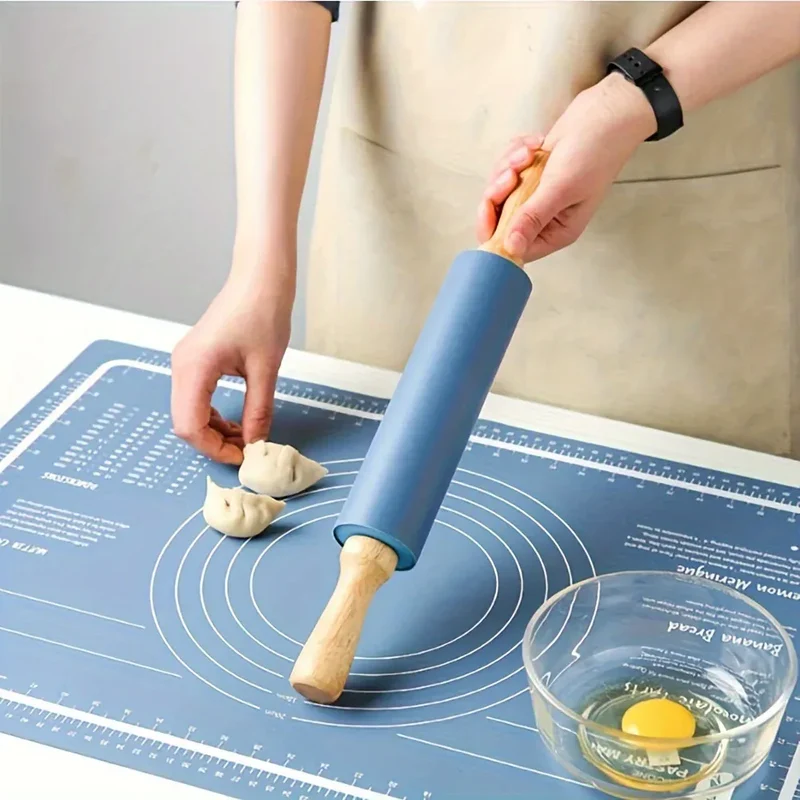 Rouleau à pâtisserie en silicone avec tapis de cuisson anti-adhésif - Idéal pour pâtes pizzas et biscuits