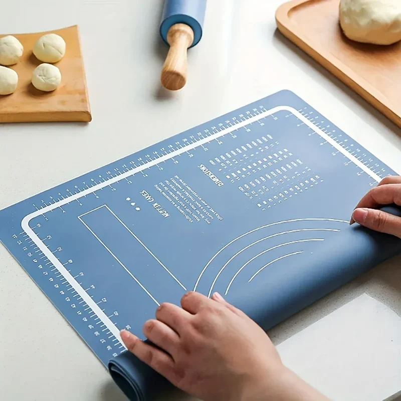 Rouleau à pâtisserie en silicone avec tapis de cuisson anti-adhésif - Idéal pour pâtes pizzas et biscuits