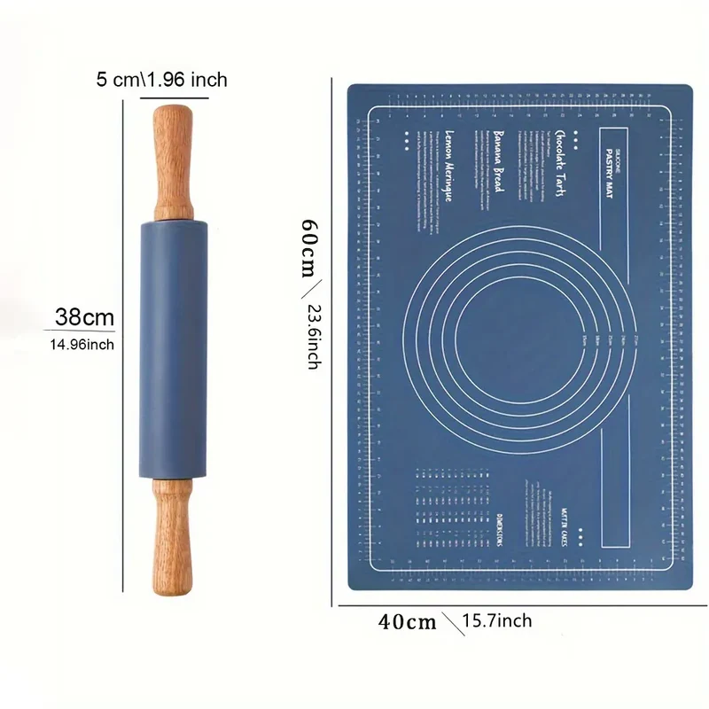 Rouleau à pâtisserie en silicone avec tapis de cuisson anti-adhésif - Idéal pour pâtes pizzas et biscuits