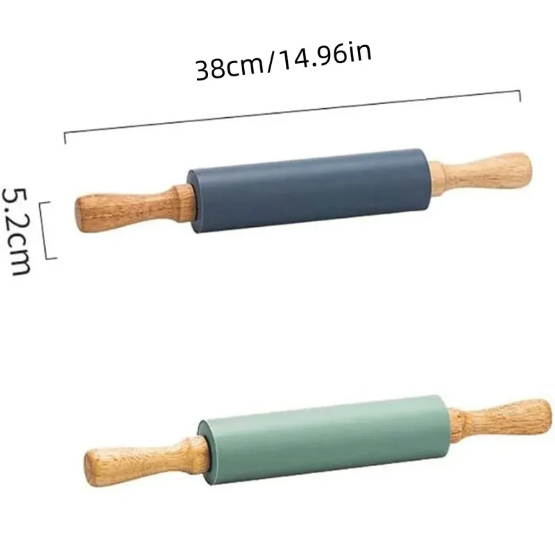 Rouleau à pâtisserie en silicone anti-adhésif avec poignées en bois