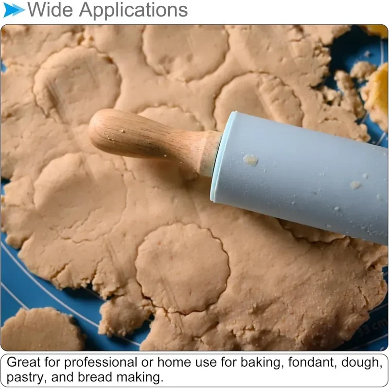 Rouleau à pâtisserie en silicone anti-adhésif avec poignées en bois