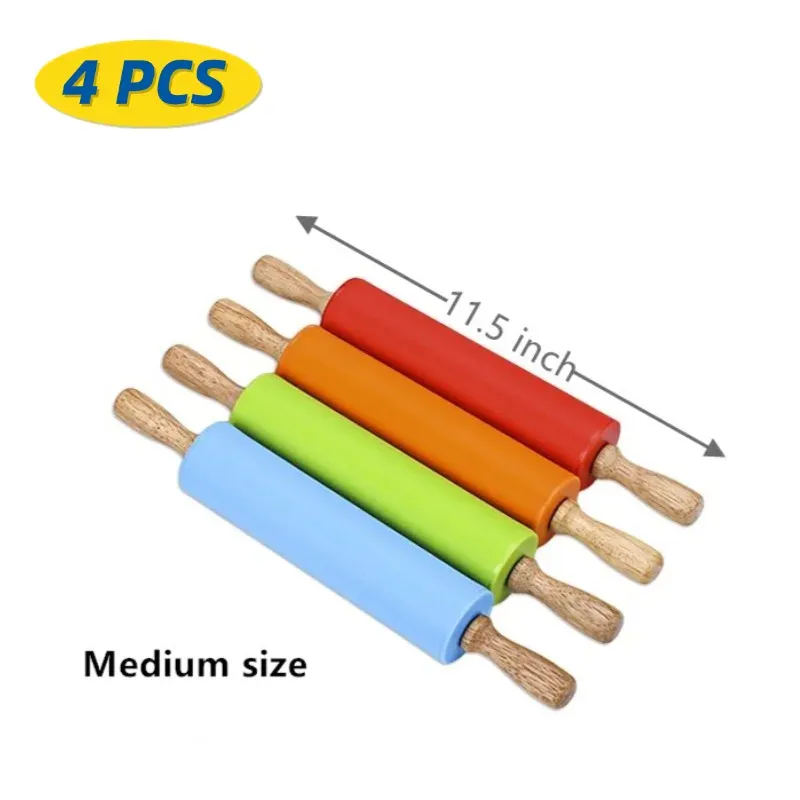 Rouleau à pâtisserie en silicone non-adhérent avec poignées en bois - Set de 14 pièces