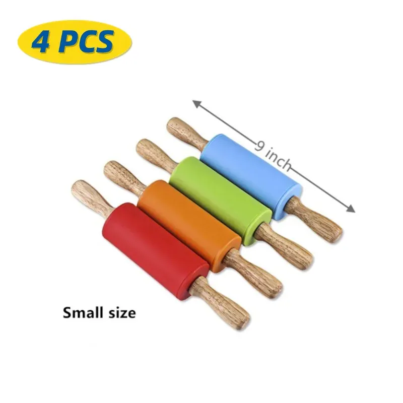 Rouleau à pâtisserie en silicone non-adhérent avec poignées en bois - Set de 14 pièces