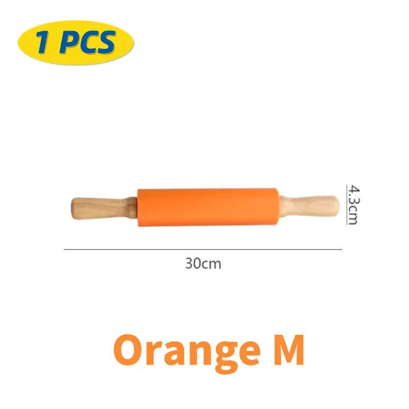 Rouleau à pâtisserie en silicone non-adhérent avec poignées en bois - Set de 14 pièces