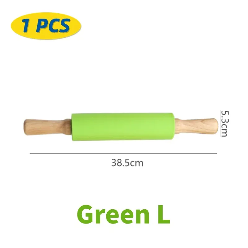 Rouleau à pâtisserie en silicone non-adhérent avec poignées en bois - Set de 14 pièces